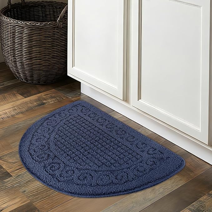 Echaprey Half Round Non-Slip Kitchen Bathroom Toilet Doormat Floor Rug Mat Keeps Your Floors Clean Home Decor (Large, Blue)