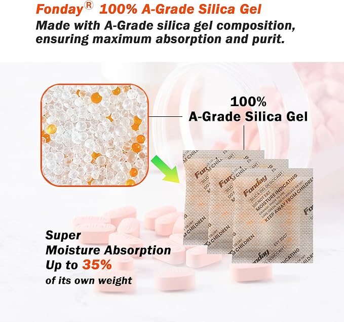 50g x 40 Packs Fonday Rechargeable Silica Gel Desiccant Packets Fast Reactivate Desiccant Bags Moisture Indicating Orange to Green for Food Storage, Electronics, 3D Filament & Safes