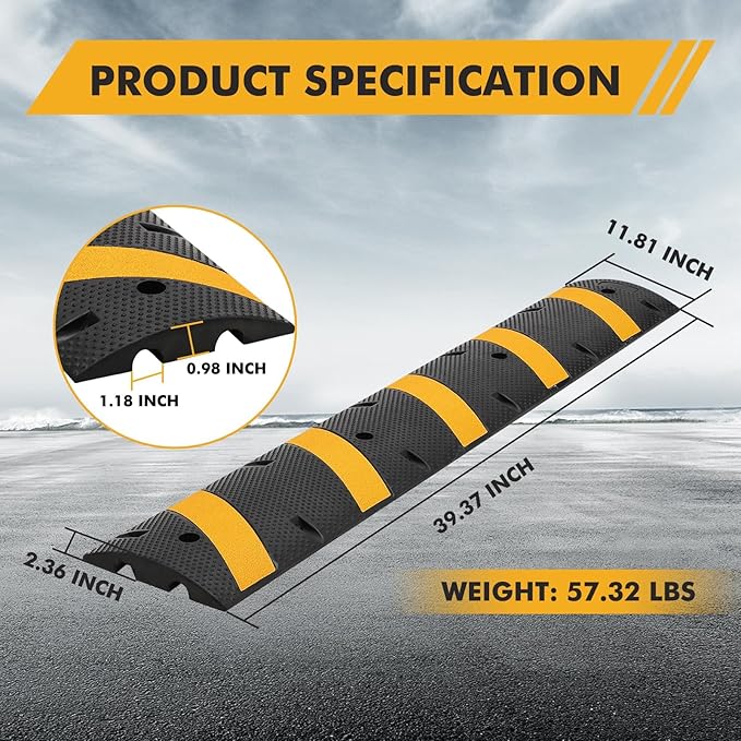 6FT Rubber Speed Bumps, 2-Pack 25000 Lb Capacity Heavy Duty Speed Bumps for Road with 8 Bolt, 2 Channel Modular Traffic Driveway Hump for Parking Lot, School, Warehouse