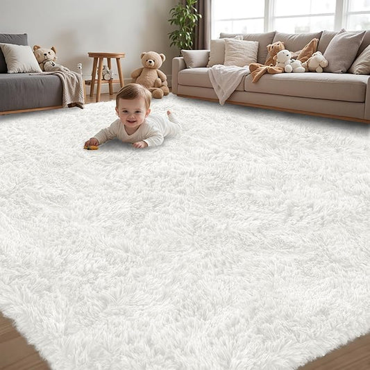 6x9 Area Rug for Living Room:Ultra Soft Fluffy Shag White Rugs,Large Fuzzy Plush Indoor Non Slip Carpet Washable Rug for Bedroom Kids Nursery Office Dorm Modern Decor(White 6'x9')