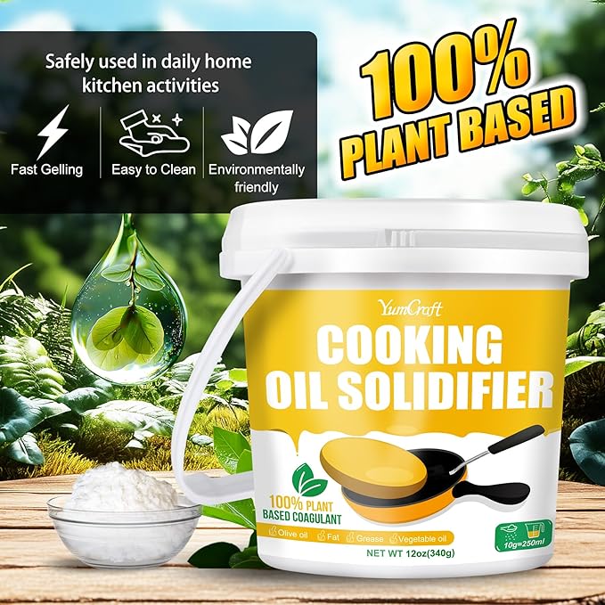 Cooking Oil Solidifier Powder, Oil Solidifier can Harden Up to 2.25 Gallons of Fry Oils Away From Mess, Grease Hardener Disposal, 100% Plant-Based Coagulant Oil Solidifying Powder for Kitchen Disposal