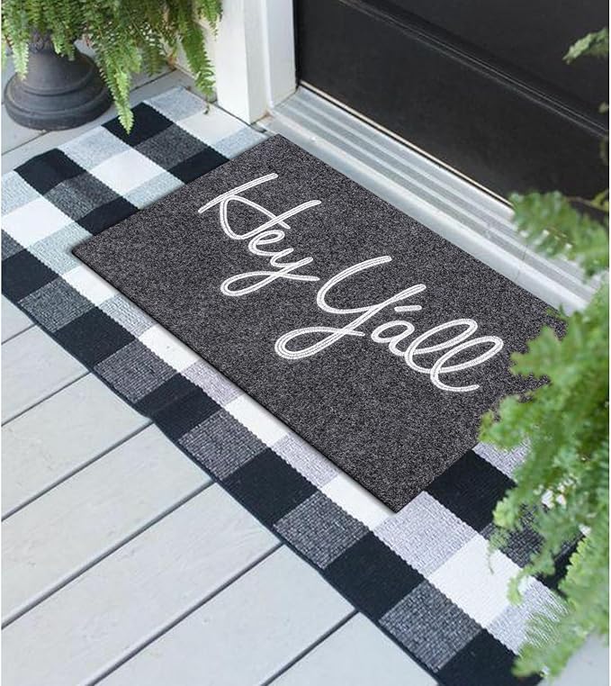 Front Door Indoor Outdoor Entrance Doormat Grey Rubber Welcome Door Mat Hey Y'all Doormat Anti Slip Easy to Clean Corridor Patio Entry Mat