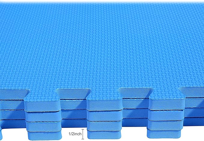 BalanceFrom Puzzle Exercise Mat 1/2' Thick, EVA Interlocking Foam Floor Tiles for Home Gym, Mat for Home Workout Equipment, Floor Padding for Kids, Blue, 24 in x 24 in x 1/2 in, 48 Sq Ft - 12 Tiles