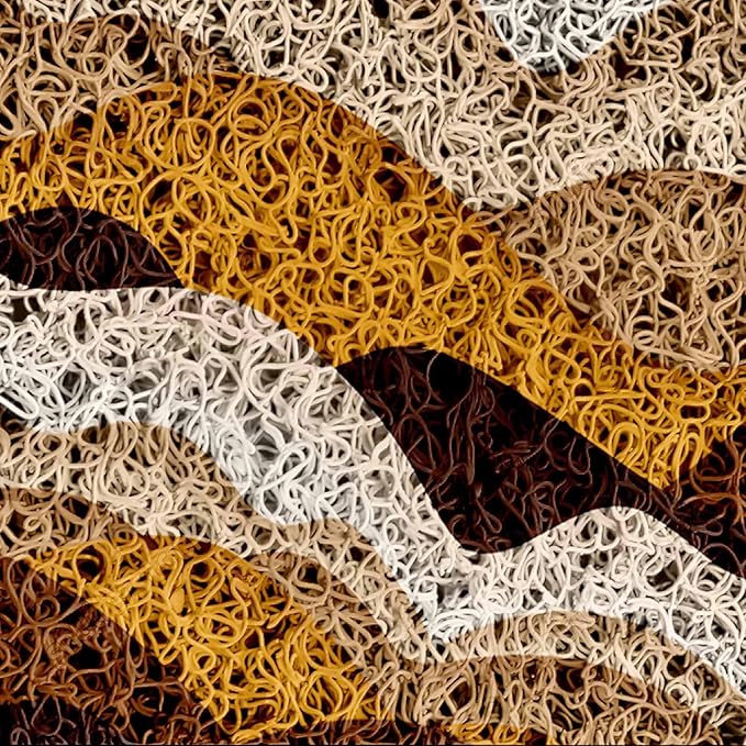 Welcome Door Mat Brown Orange Gradient Waves,Non-Slip Floor Doormat Outdoor Indoor Patio Rug Pad Ocean Spray,Heavy Duty Duraloop Mesh Dirt Mud Trapper for Entryway Kitchen