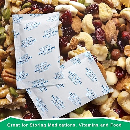 O2frepak 100 Gram(5Packs) Food Grade Moisture Absorbers Silica Gel Packs Desiccant for Storage,Food Safe Dessicant Silica Gel Packets for Moisture Storage Control