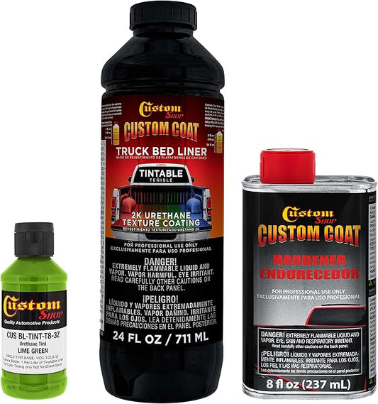 Custom Coat Lime Green 1 Quart Urethane Spray-On Truck Bed Liner Kit - Easy Mixing, Just Shake, Shoot - Professional Durable Textured Protective Coating, Prevent Stop Rust - Car, Auto Equipment