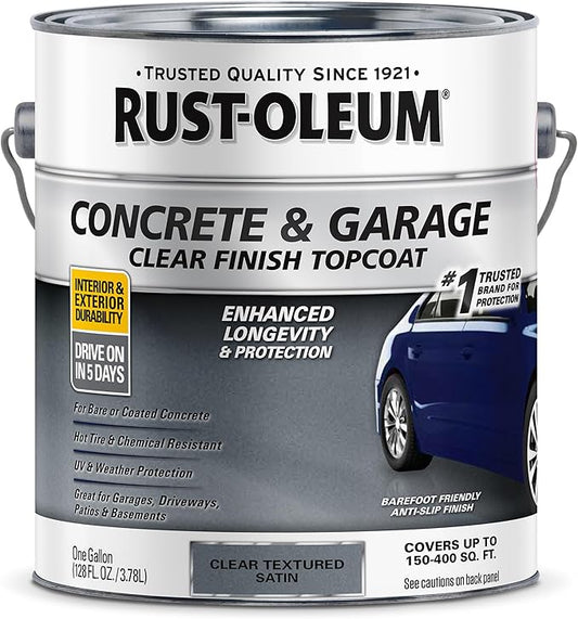 Rust-Oleum 380896 Concrete & Garage Clear Finish Topcoat, Gallon, Textured Satin Clear