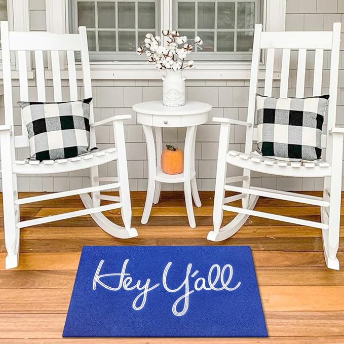 Mat Low Profile Floor Mat Front Doormat, Blue Hey Y'all Indoor Outdoor Heavy Duty Backing Door Mats Non Slip Absorbent Resist Dirt Entrance Doormats for Home Decor Entryway Patio 28" x 18"