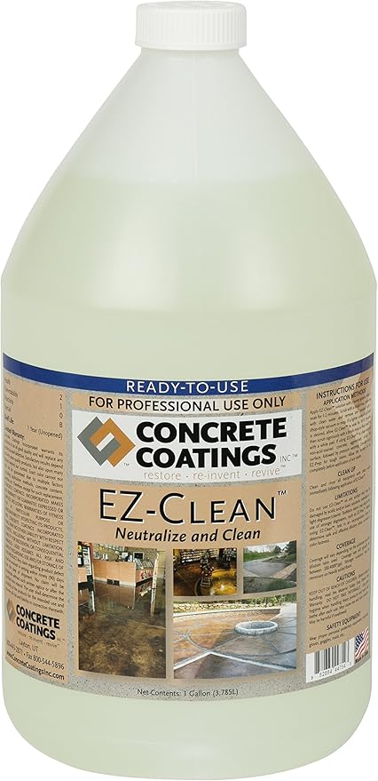 CC Concrete Coatings EZ-Clean | Concrete Acid Stain Neutralizer, Degreaser, Light Cleaner | Ready to Use | 1 Gallon |