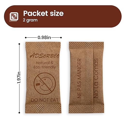 ADSorbco 2g x 100 Pack Bentonite Clay Desiccant Packs– Food Grade Moisture Absorbers for Pet Food, Tea, Dry Grains, Spices, Storage Bins – Silica Gel Packets Alternative, Desiccant Packs for Storage
