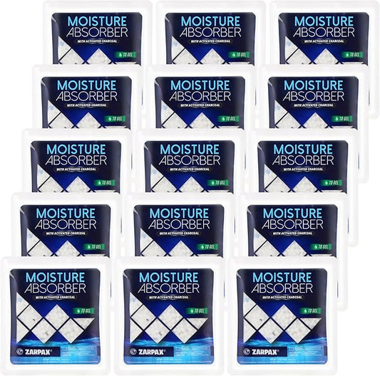 Zarpax Moisture Absorber Sachets Activated Charcoal 1.4 oz/40g - Remove Excess Moisture In Air - Desiccant Dehumidifier for Closet, Drawer, Safe, Storage - Dampness & Humidity Control - Set of 15