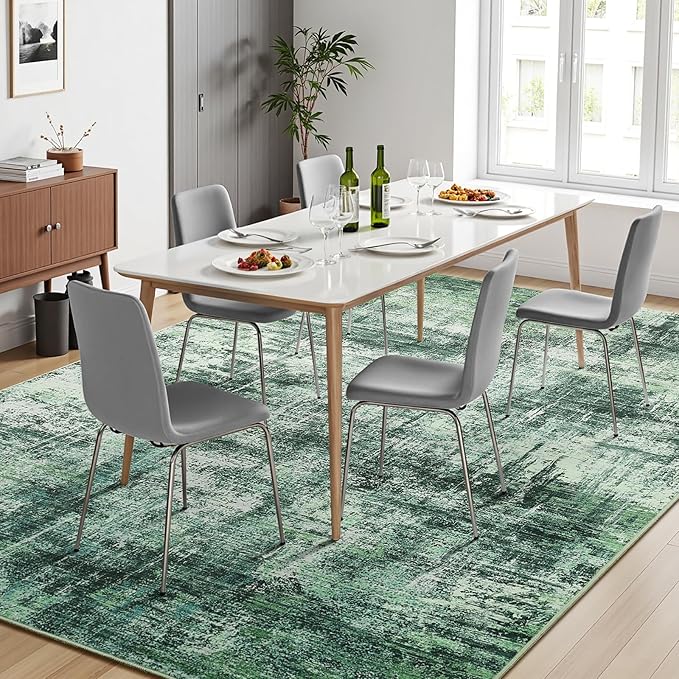 Lofus 8x10 Area Rug for Living Room, Green Abstract Rugs with Non-Slip Backing, Neutral Modern Washable Carpet for Bedroom Dining Room Home Office Nursery Indoor