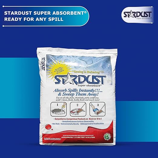 STARDUST Super Absorbent 1.5 Cu.Ft. Bag - Stardust Powder, Floor Dry Absorbent, Absorbent Powder, Bags for Spill Cleanup, Oil Dry Absorbent, Spill Absorber Cleaning Solution