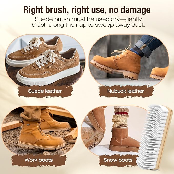 3Pcs Shoe Brush, 2026 Version Suede Eraser, Premium Shoe Polish Brush, Long-Lasting Shoe Cleaning Brush, Horsehair Shoe Brush Shine Kit for Cleaning and Polishing (3PCS)