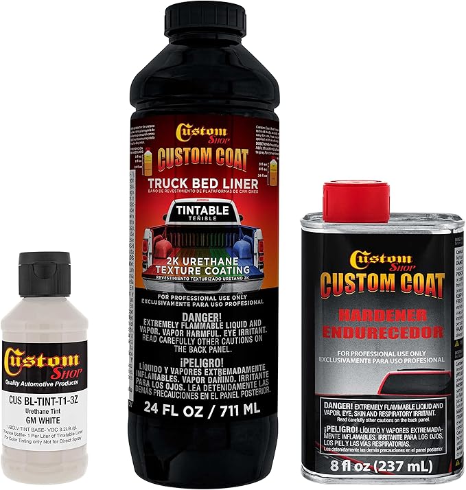 Custom Coat GM White 1 Quart Urethane Spray-On Truck Bed Liner Kit - Easy Mixing, Just Shake, Shoot - Professional Durable Textured Protective Coating, Prevent Stop Rust - Car, Auto Equipment