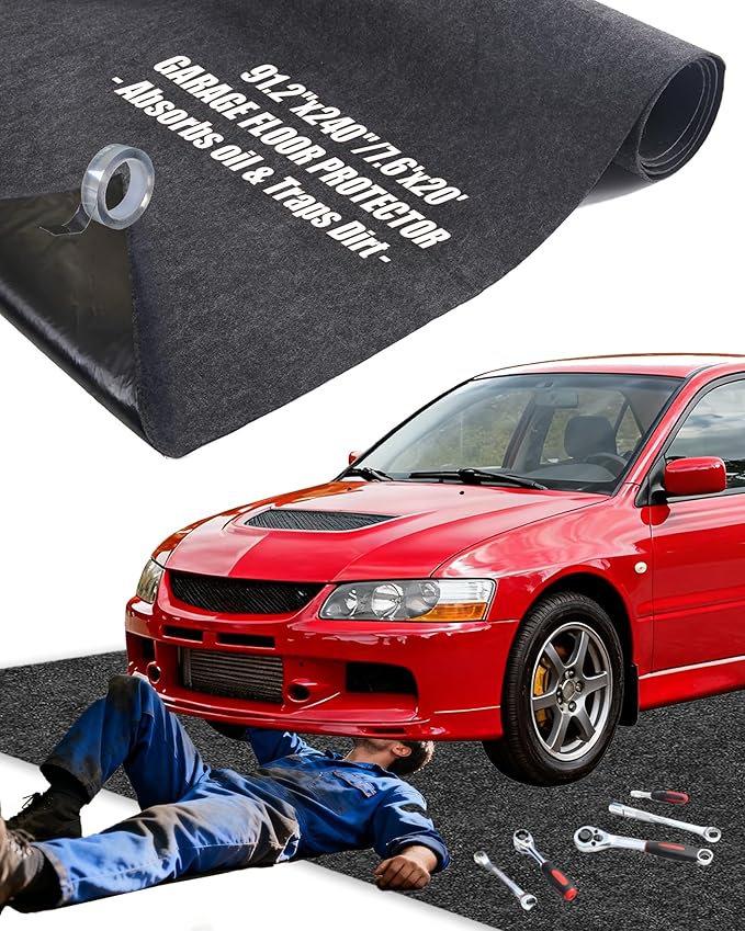 Large Garage Floor Mat 7.6'x20' for Under Car Protects Floor, Cuttable Garage Driveway Oil Drip Mat,Water Containment Rug, Non-Slip Oil Spill Mat for Kitchen/Car-Wash/Driveway/Doorway
