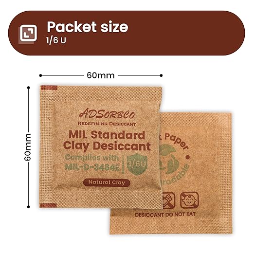 ADSorbco 6g x 50 Pack Bentonite Clay Desiccant Packs– Food Grade Moisture Absorbers for Pet Food, Tea, Dry Grains, Spices, Storage Bins – Silica Gel Packets Alternative, Desiccant Packs for Storage