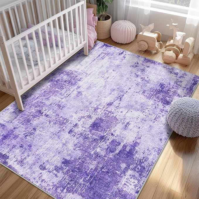 RELEANY Washable Area Rugs 6'x9' Non-Slip Modern Abstract Soft for Living Room Entryway Bedroom Nursery, Print Pattern, Purple Gray Pink White