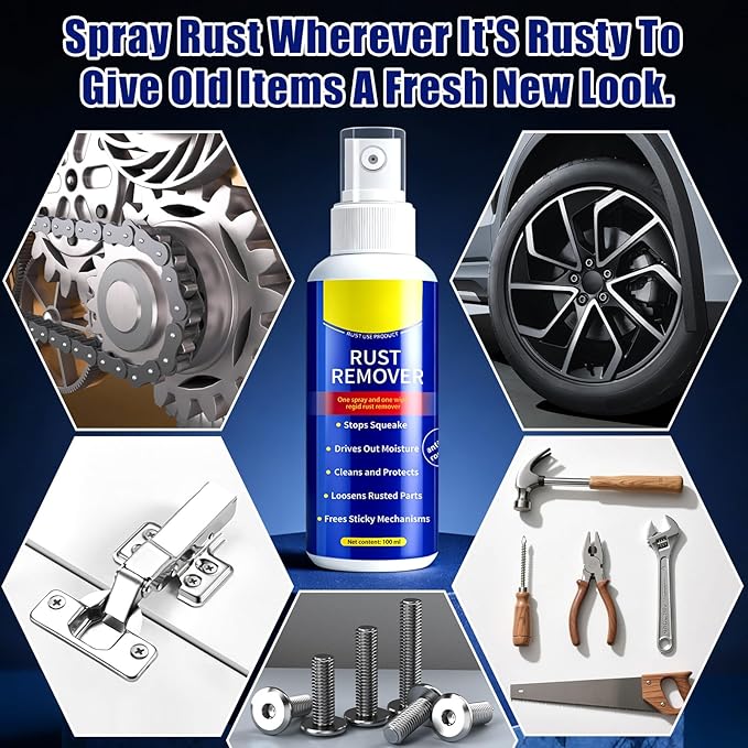2Pcs Wangle Rust Remover Spray, Multipurpose Rust Stain Remover,Rust Remover for Metal,Anti-Rust Lubricant Spray For Vehicles, Tools, Chains