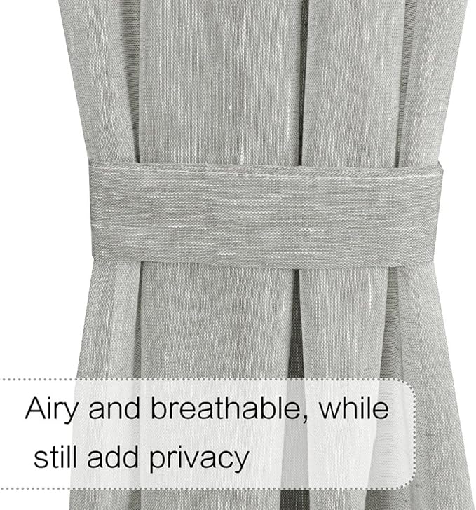H.VERSAILTEX Linen French Door Curtains Semi Sheer Light Reducing Privacy Doors Window Cover with Tieback | Rod Pocket 1 Panel Door Shades for Glass Living Room Doorways,52" W x 72" L,Grey
