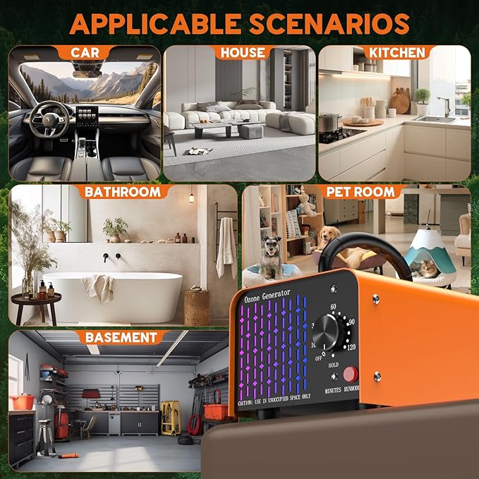 Medvoe 0zone Generator 80000mg - O3 Air Purifier for Home & Car, Ozone Machine Odor Removal for Smoke & Pet (Orange)