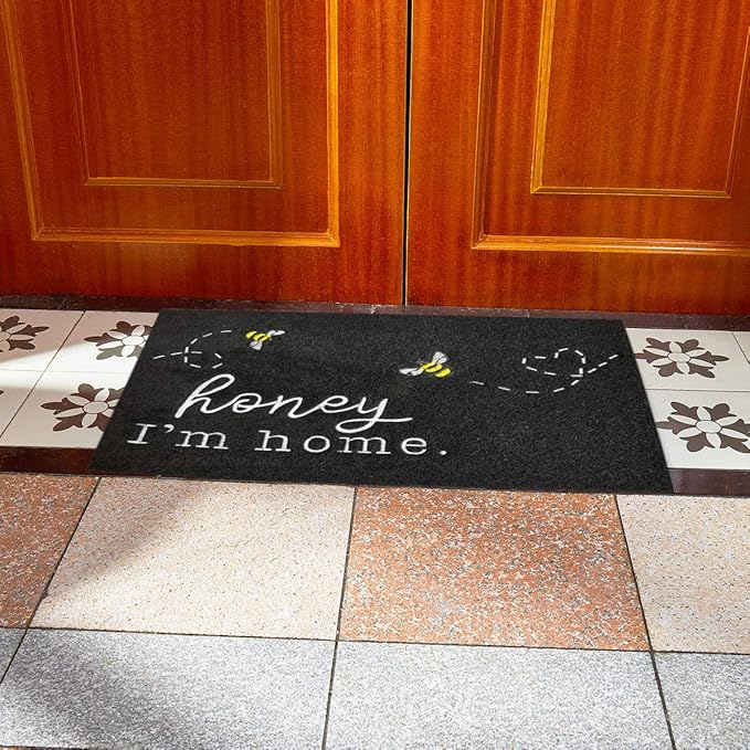 Welcome Mats for Front Door Kitchen Rugs Bee Honey I'm Home Cute Door Mat Indoor Porch Funny Outdoor Non Slip Durable Rubber Mats Black Floor Doormat for Outside Entry Farmhouse