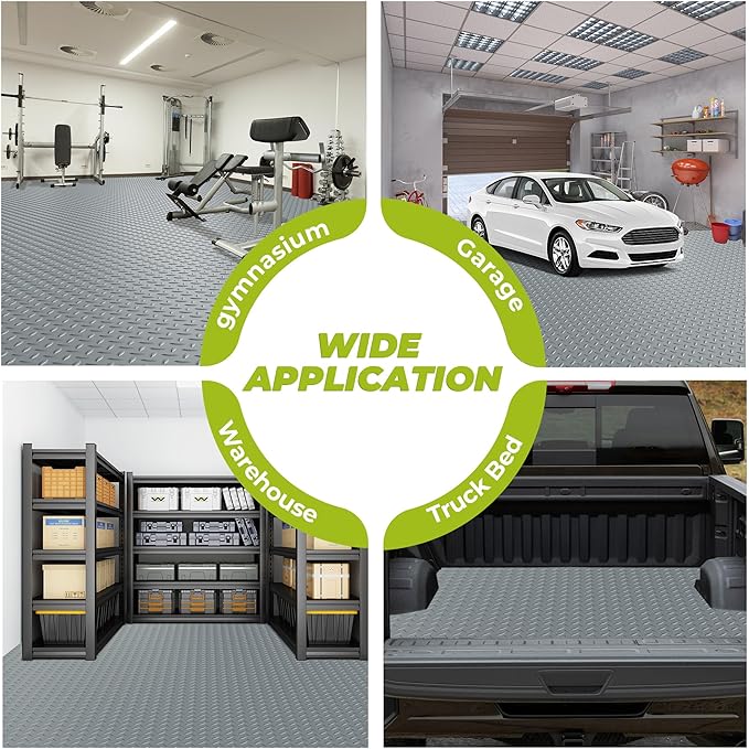 4x6 FT Garage Floor Mat, Thickened Garage Mats Flooring Roll for Under Car, Non Slip Diamond Plate PVC Floor Protector Mat for Garage, Warehouse, Gyms, Trailer