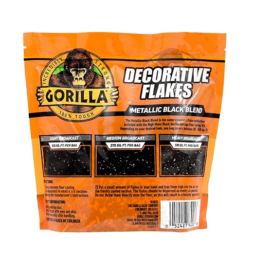 Gorilla Garage Floor Coating Decorative Flakes – Metallic Black Blend – Matches High-Gloss Black Kit – Hides Dirt & Imperfections – Use with Epoxy or Concrete Coatings – Covers up to 550 sq. ft.