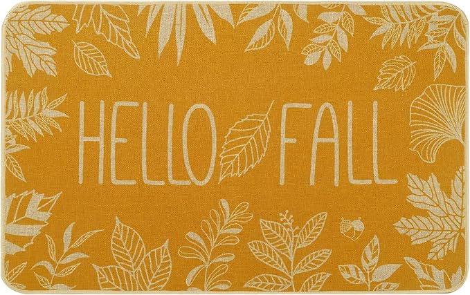 Hello Fall Door Welcome Mat,Autumn Thanksgiving Orange Outdoor Rug Leaves Decor Floor Non-Slip Entrance Mat for Home Kitchen Bathroom 17x29 Inch(Orange1)