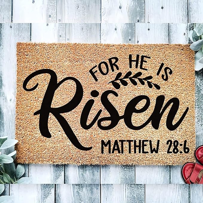 He is Risen Easter Doormat Bath Mat Welcome Rug Non-Slip Dust Floor Seasonal Spring Summer Mats for Kitchen Office Farmhouse Yard Front Hall Lawn 20x32 inch