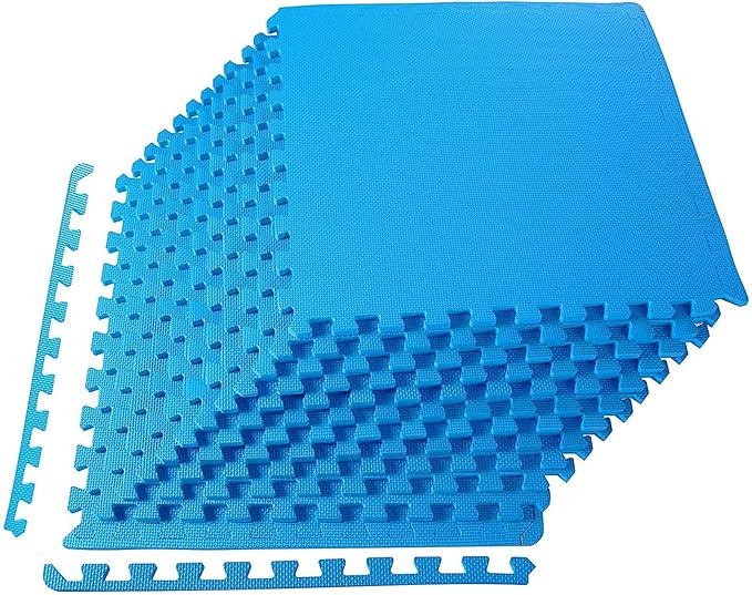 BalanceFrom Puzzle Exercise Mat 1/2' Thick, EVA Interlocking Foam Floor Tiles for Home Gym, Mat for Home Workout Equipment, Floor Padding for Kids, Blue, 24 in x 24 in x 1/2 in, 48 Sq Ft - 12 Tiles