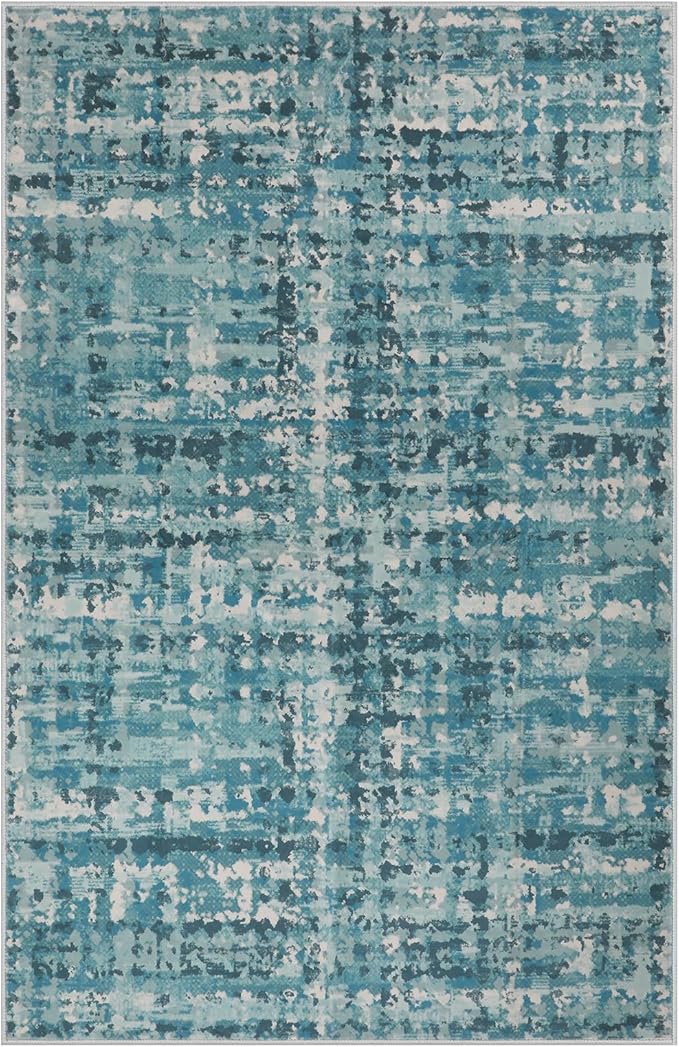 6x9 Abstract Area Rugs for Living Room, Modern Teal Blue Washable Indoor Rug for Bedroom, Thin Soft Large Non-Slip Carpet for Dining Room Home Office Farmhouse Decor