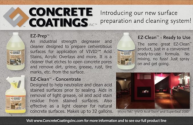 CC Concrete Coatings EZ-Clean - Concrete Acid Stain Neutralizer, Degreaser, Light Cleaner | Easy to Use Concentrated Formula | 1 Gallon Container | Makes up to 32 Gallons