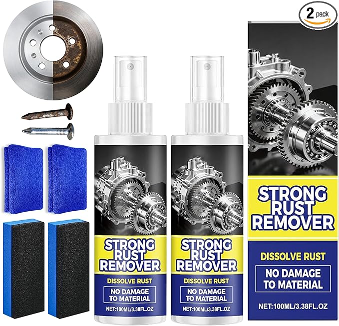 2pcs Rust Remover Spray for Metal, Upgrade Rust Remover Spray, Multipurpose Rust Stain Remover, Heavy Duty Metal Cleaner for Metal, Vehicles, Tools, Cars, Chains