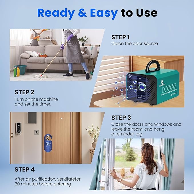 Smart Ozone Generator 180,000 mg/h Ozone Machine with Digital Timer & Dual Mode, Ozone Odor Eliminator for Cars, Home, Basements, Rooms, Kitchens, Smoke, Pet, Farm, Musty Smells