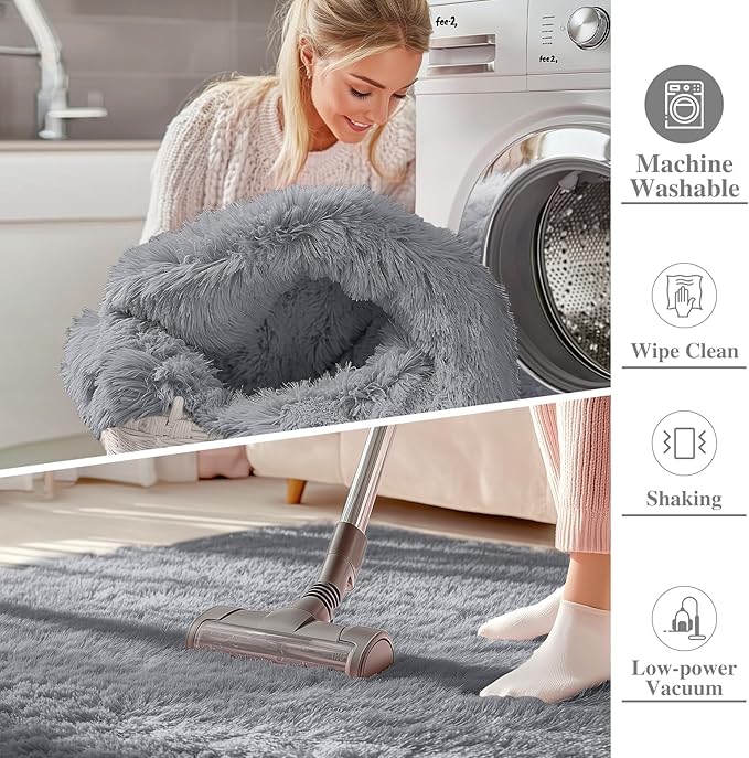 OLANLY 3x4 Machine Washable Accent Rug, Soft Fluffy Shaggy Area Rug for Bedroom, Living Room, Indoor Floor Carpet for Kids, Nursery, Home Decor, Light Grey