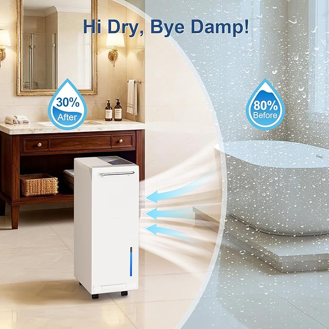Max 100 Pint Portable Dehumidifier 5500 Sq.Ft, Dehumidifier with Drain Hose for Basement&Home, 204 OZ Water Tank, Auto Defrost, Smart Humidity Control, Energy Efficient&Quiet for Large Room Bathroom