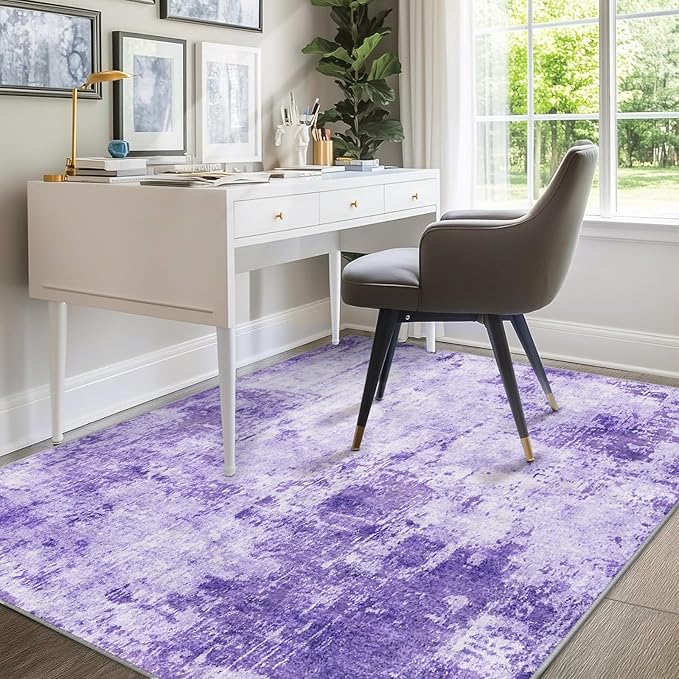RELEANY Washable Area Rugs 6'x9' Non-Slip Modern Abstract Soft for Living Room Entryway Bedroom Nursery, Print Pattern, Purple Gray Pink White