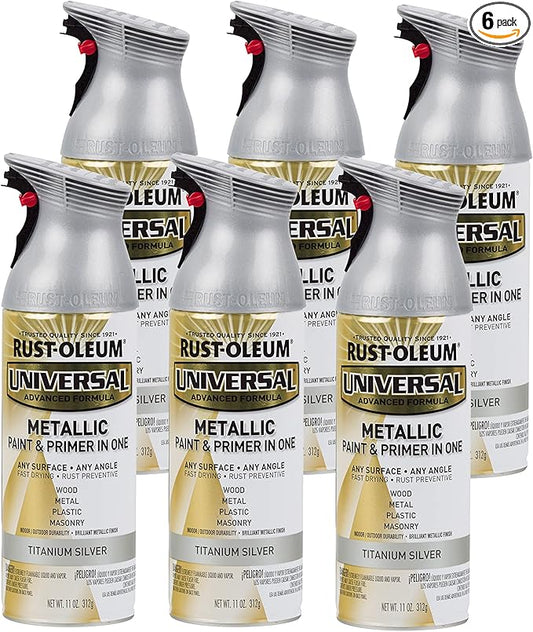 Rust-Oleum 245220-6PK Universal All Surface Metallic Spray Paint, 11 oz, Titanium Silver, 6 Pack