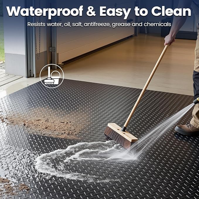 KROAK Containment Mat, Garage Floor Mat 7.5x17ft, Stops Winter Salt Damage & Mess, 2mm Thickest PVC, Heavy Duty Waterproof Shield for Concrete, Easy Clean Cover for SUV, Truck, Car - Black