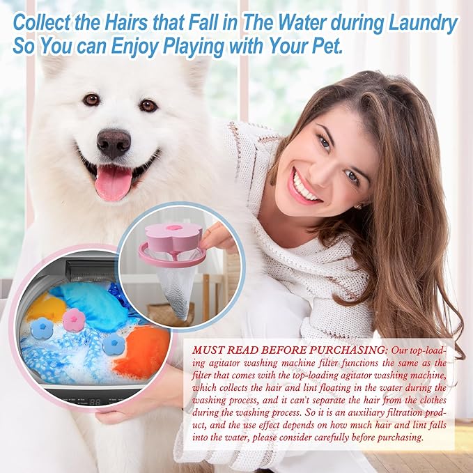 NEIJIANG Lint Catcher for Laundry,Pet Hair Remover for Laundry,Washing Machine Floating Lint Mesh Bag,Reusable Household Hair Filter Washer Lint Trap Net Pouch 4 Pieces (Blue，Pink)