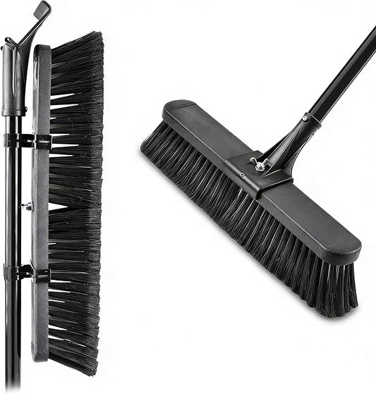 18-inch Heavy-Duty Push-Broom with Steel Handle, Multi-Sided Industrial Broom, Used to Clean dust, Sand, Leaves and Water on Concrete, Asphalt, Garage, Driveway, Yard and Deck.