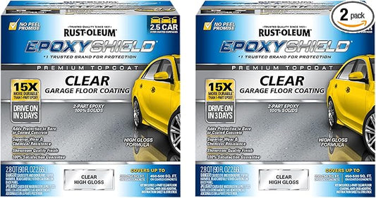 Rust-Oleum 292514-2PK EPOXYSHIELD Premium Clear Garage Floor Coating Kit, 2.5 Car, Gloss Clear, 2 Pack