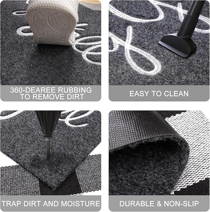 Door Mats Outdoor Welcome Hey Y'all Doormats for Front Door Indoor Entrance Low Profile Non Slip Rubber Heavy Duty Backing Mats Outside Entry Mat Decor for Patio 36" x 24" Gray