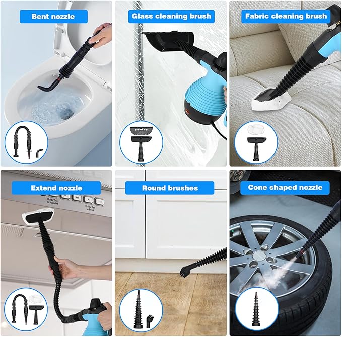AORESAC Handheld Steam Cleaner, Multi-Purpose Steamer Pressurized Electric Steam Cleaner with Safety Lock and 9 Accessory Kit for Upholstery, Kitchen, Bathroom, Grout, Tile, and Floor Cleaning, Blue