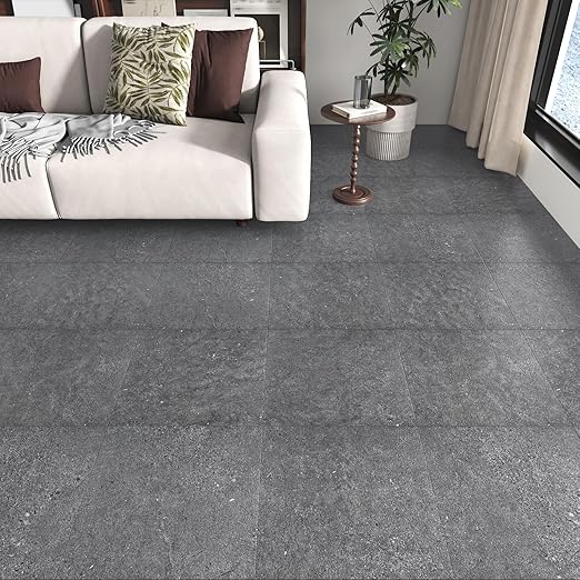 Wallercity Stone Gray Peel and Stick Floor Tiles 12''x12'' Marble Grey Vinyl Flooring Tiles for Bathroom Kitchen Decor Non-Slip Self Adhesive Waterproof Flooing Sheets for Living Room Balcony 16PCS
