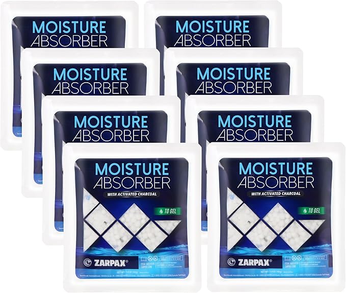 Zarpax Moisture Absorber Sachets Activated Charcoal 1.4 oz/40g - Remove Excess Moisture In Air - Desiccant Dehumidifier for Closet, Drawer, Safe, Storage - Dampness & Humidity Control - Set of 8
