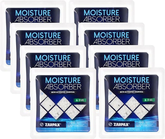 Zarpax Moisture Absorber Sachets Activated Charcoal 1.4 oz/40g - Remove Excess Moisture In Air - Desiccant Dehumidifier for Closet, Drawer, Safe, Storage - Dampness & Humidity Control - Set of 8
