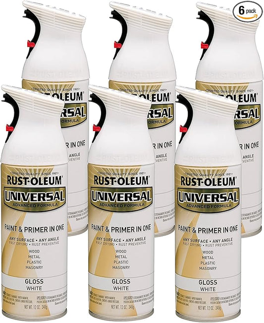 Rust-Oleum 245199-6PK Universal All Surface Spray Paint, 12 oz, Gloss Pure White, 6 Pack