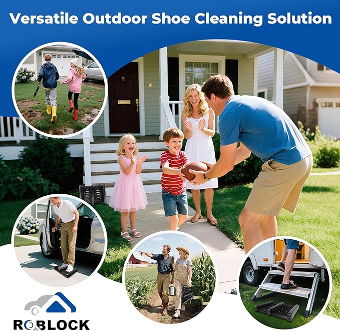 ROBLOCK Boot Brush Scraper Outdoor with Pliable Rubber Fingers, Portable Shoe & Boot Scraper for Outdoor Entry, Removes Snow, Sand, Mud from Soles & Edges, 15''x12 All Weather Flat Mud Chucker, Black